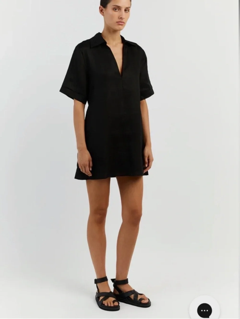 DISSH Candice Black Linen Polo Collared Mini Dress Size 4 - Picture 1 of 8